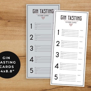 Schede punteggio degustazione gin, Festa di degustazione di gin alla cieca, Schede di degustazione di gin stampabili, Festa di degustazione alla cieca di inaugurazione della casa