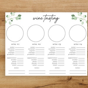 Wine Tasting Sheet, Wine Tasting Placemat, 4 Wines Wine Tasting Party Printables, Wine Score Cards, Wine Tasting Notes Printable