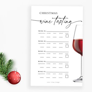 Carte de dégustation de vin, carte de pointage de fête de dégustation de vin de Noël vin rouge, feuille de pointage de dégustation de vin minimaliste moderne