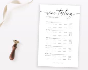 Wine Tasting Score Card, Printable Wine Tasting Party Sheet, Bridal Shower Wine Tasting Notes