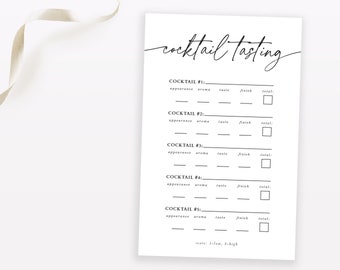 Cocktail Tasting Score Card, Cocktail Tasting Party Printable Sheet, Bridal Shower Cocktail Tasting Notes
