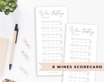 Wine Tasting Score Card, Blind Party, 8 Wines Printable Card