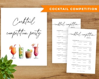 Cocktail Competition Sign and Scorecards, Cocktail Tasting Party