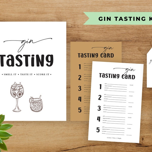 Gin Tasting Party Kit, Rustic Gin Tasting Cards and Sign, Gin Tasting Bundle, Gin Placemat and Tags, Printable Gin Tasting Set