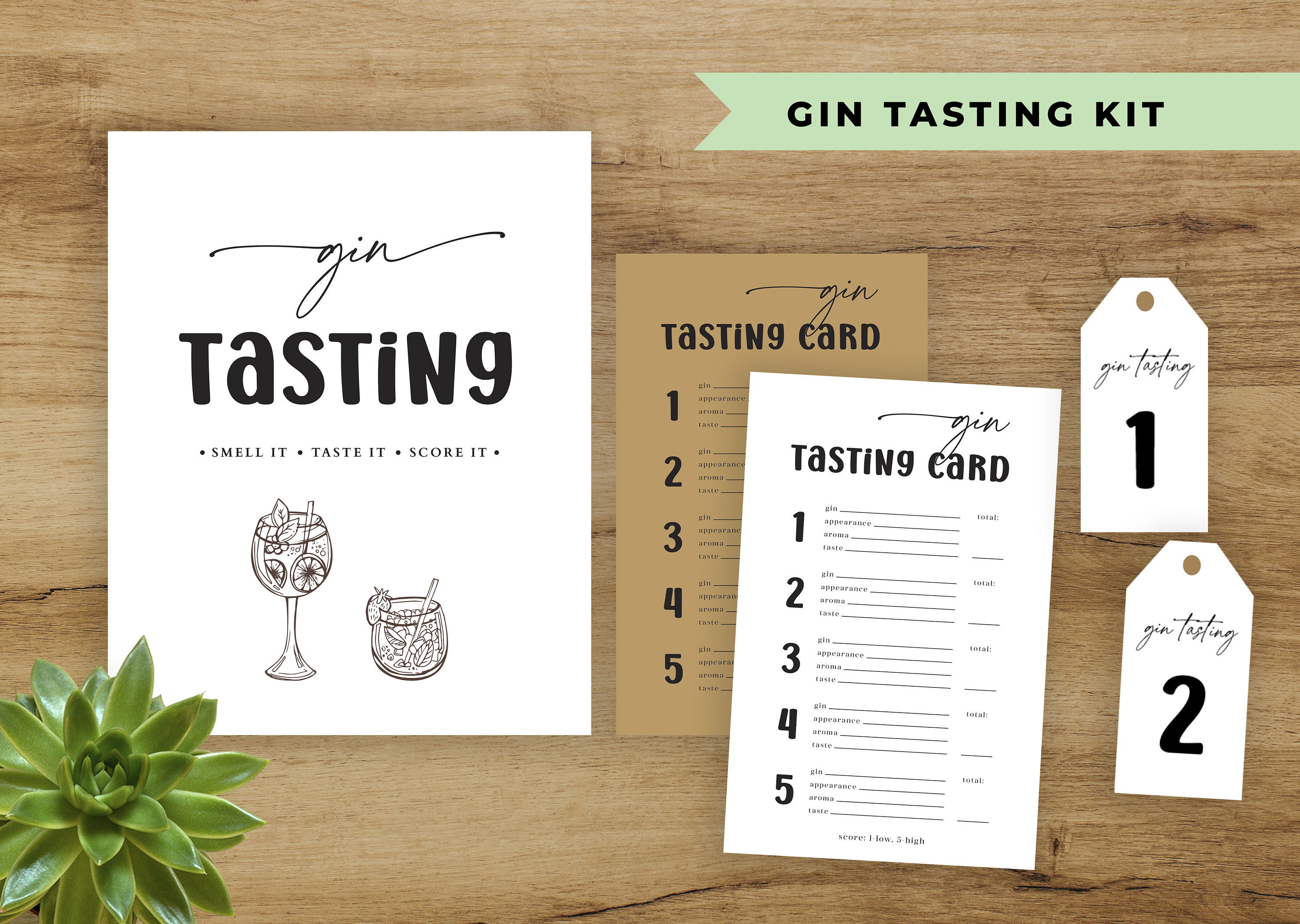 Gin Tasting Party Kit Rustic Gin Tasting Cards and Sign Gin Etsy