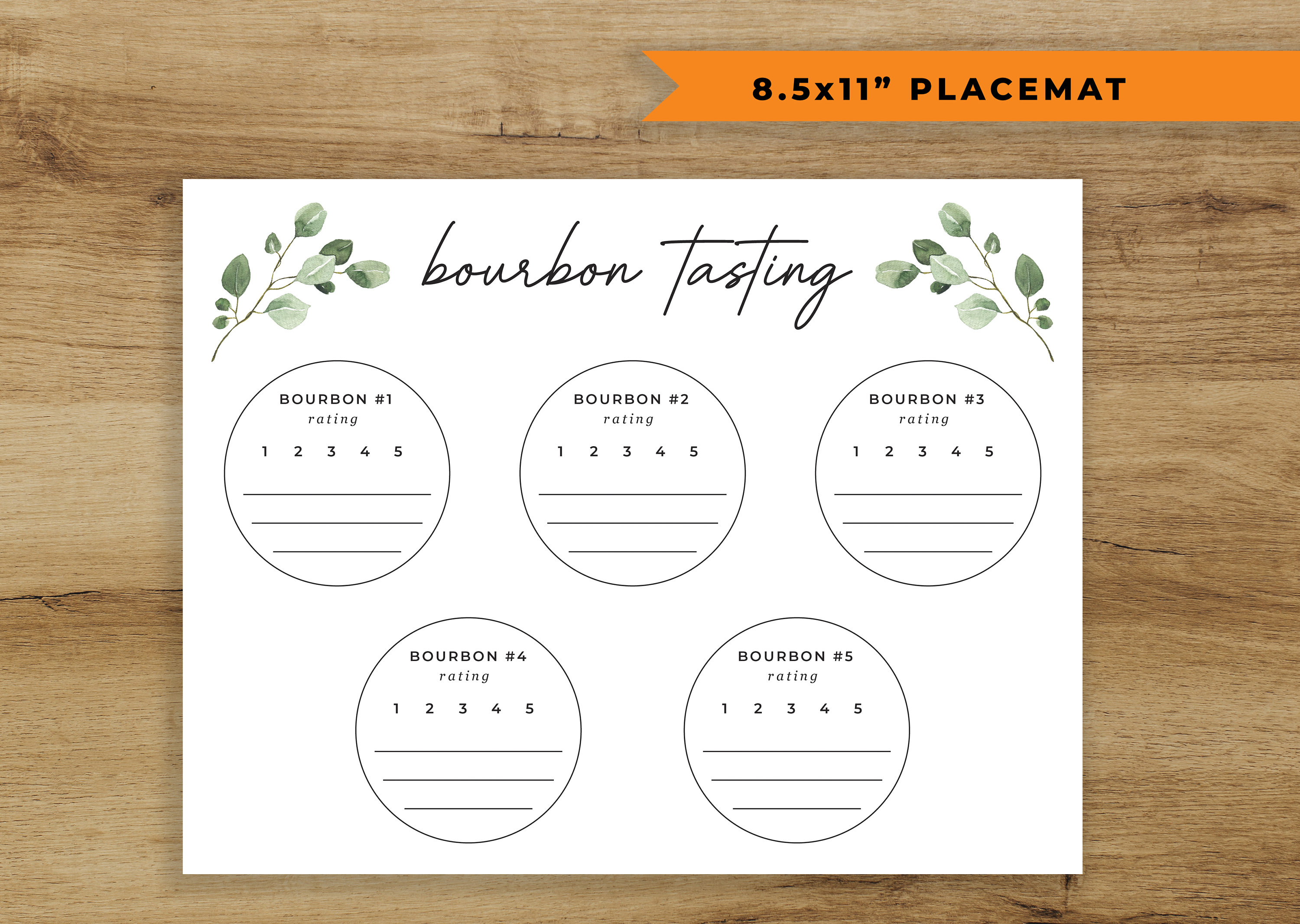 Bourbon Tasting Notes, Printable Bourbon Tasting Placemat, Rate Your ...