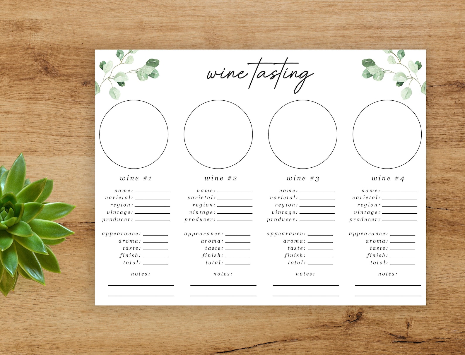 Wine Tasting Sheet, Wine Tasting Placemat, 4 Wines Wine Tasting Party ...