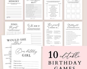 Birthday Games For Birthday Girl, Women Birthday Party Games Bundle, Who Knows The Birthday Girl Best, Minimalist Party Games