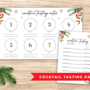 Coquetel de Natal para impressão, scorecard de degustação de coquetéis e jogo americano de degustação de coquetéis