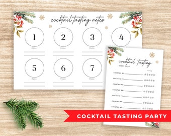 Christmas Cocktail Party, Cocktail Tasting Scorecard and Placemat, Blind Tasting Party