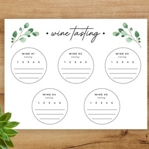 Wine Tasting Card for 3 Wines, Printable Wine Tasting Cards, Bridal ...