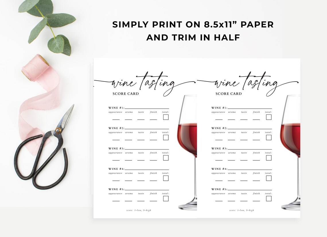 Red Wine Tasting Score Card, Minimalist Wine Party, Wine Tasting Score ...