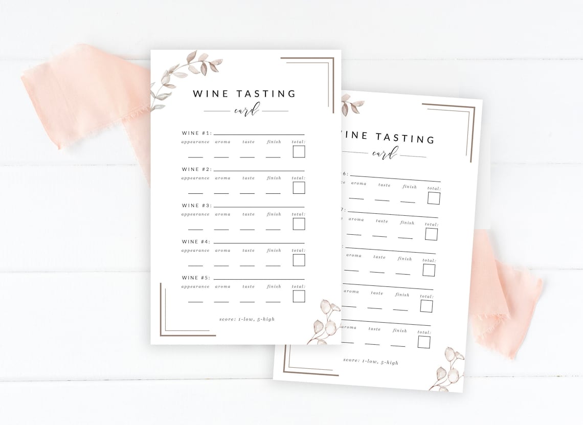 Wine Tasting Cards Printable, Blind Wine Tasting Score Sheets, Elegant ...