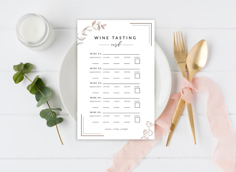 Wine Tasting Cards Printable, Blind Wine Tasting Score Sheets, Elegant ...