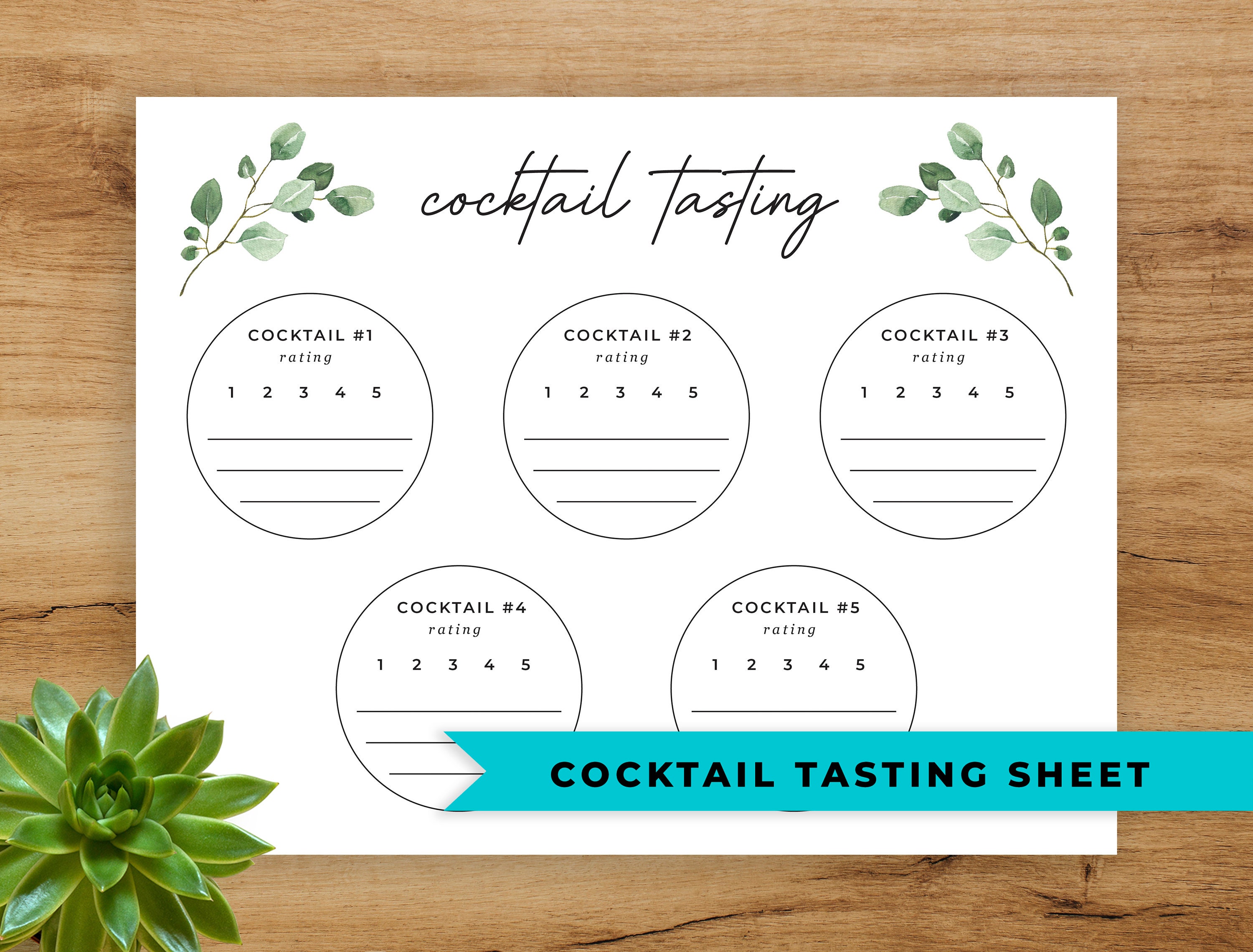Cocktail Tasting Sheet Printable, Cocktail Tasting Party Placemat up to