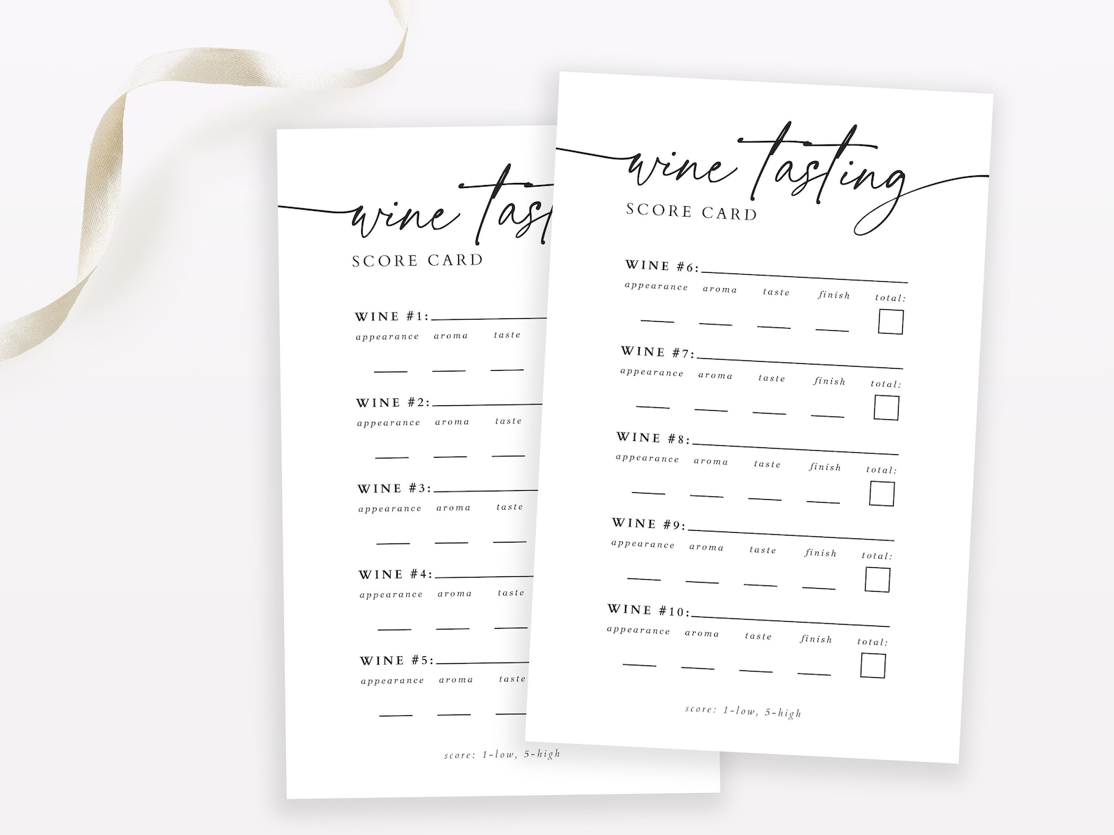 Wine Tasting Score Cards for 10 Wines, Winery Wine Tasting Sheets ...