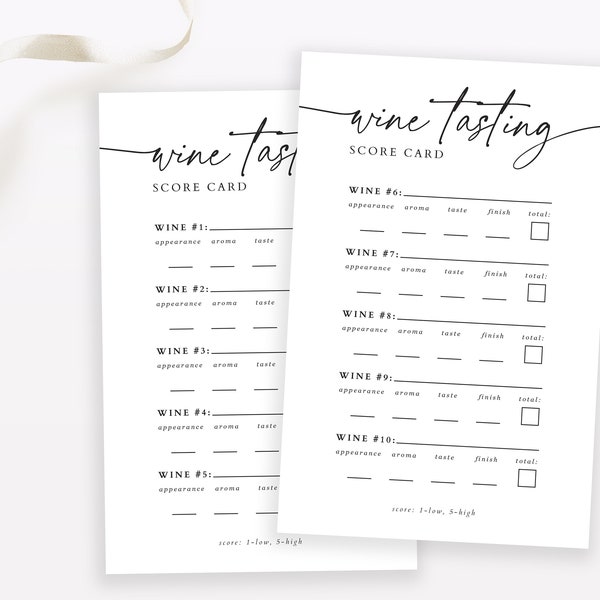 Wine Tasting Score Cards for 10 Wines, Winery Wine Tasting Sheets, Printable Bridal Shower Wine Tasting Notes, Bachelorette Party