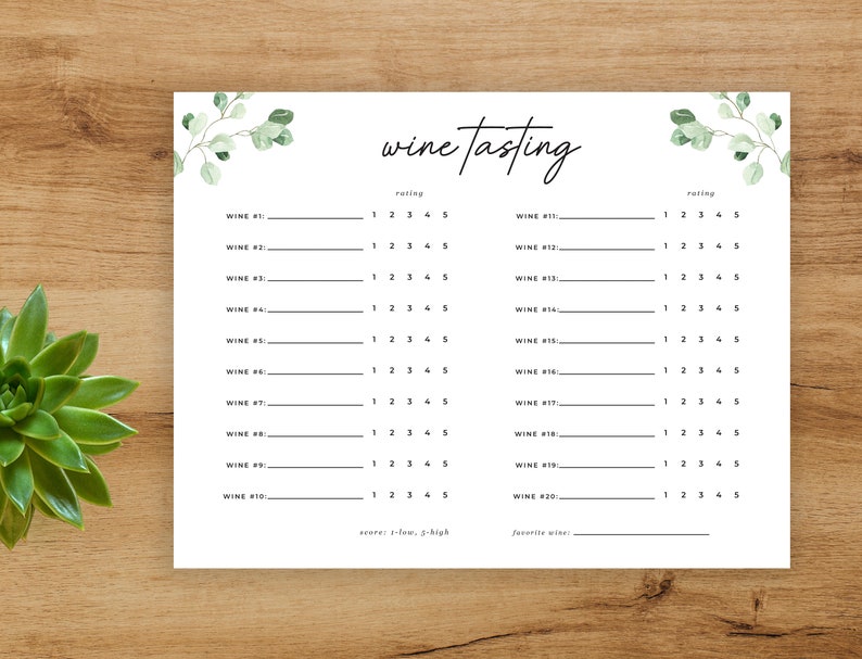 Printable Wine Tasting Score Card Blind Wine Tasting Game - Etsy