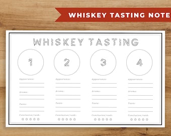 Scheda di valutazione per la degustazione di whisky, tovaglietta stampabile per feste (PDF)