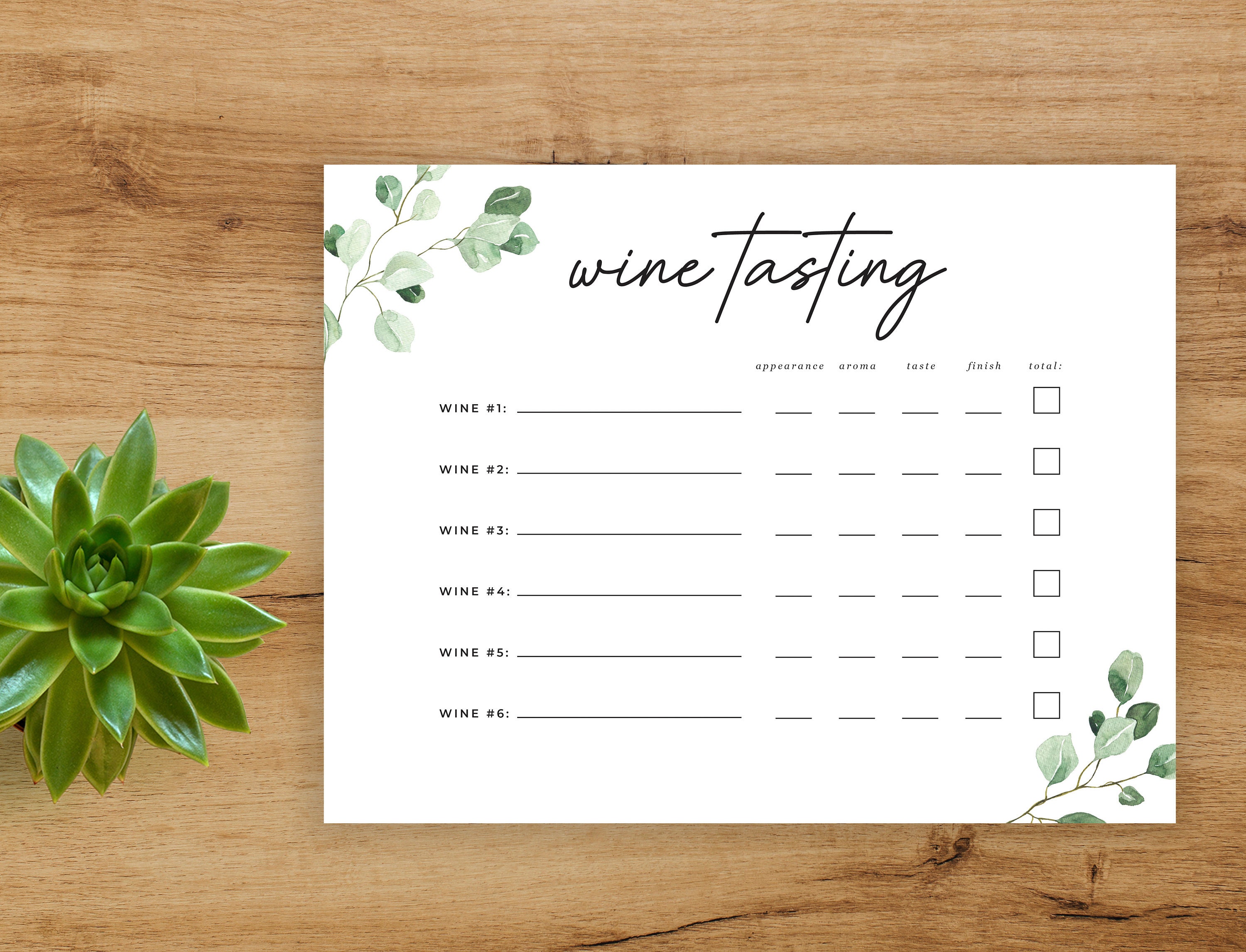 Wine Tasting Score Cards, Greenery Design for 10 Wines - Etsy