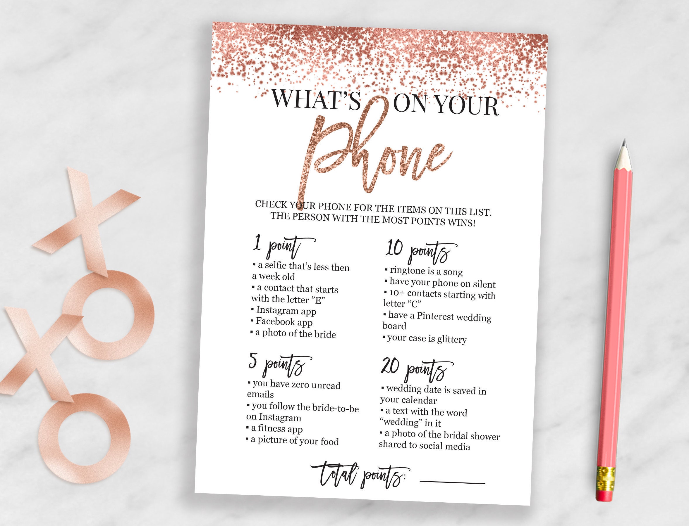 Whats on Your Phone Bridal Shower Game Rose Gold Bachelorette Etsy
