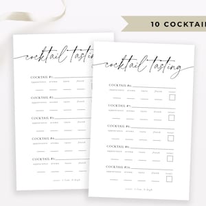 Printable Cocktail Tasting Scorecards, Cocktail Tasting Party, Cocktail Printable Sheet, Bridal Shower Cocktail Party, Bachelorette Party