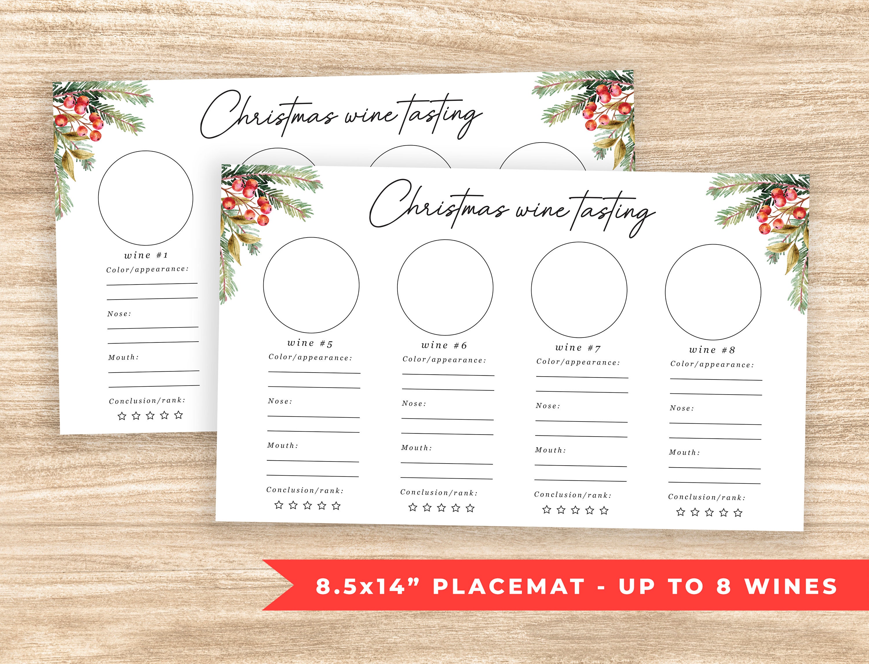 Christmas Wine Tasting Sheets, Blind Wine Tasting Party Placemat up to ...