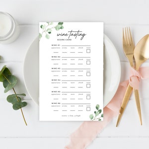Wine Tasting Cards, Printable Wine Tasting Party Card for 6 Wines, Bachelorette Party Wine ...