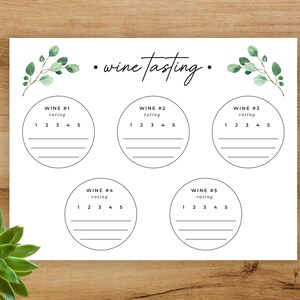 Wine Tasting Cards, Printable Wine Tasting Party Card for 6 Wines, Bachelorette Party Wine ...