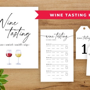 Wine Tasting Printable, Wine Tasting Party Kit, Wine Tasting Score Card, Placemat, Tags and Sign, Blind Wine Tasting Party Printable