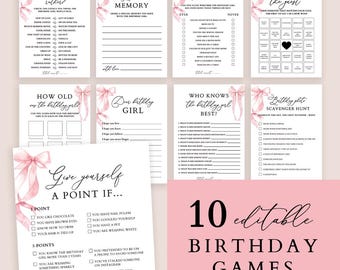 Birthday Games For Birthday Girl, Pink Bow Birthday Party Games Bundle, Who Knows The Birthday Girl Best, Women Birthday Party Games
