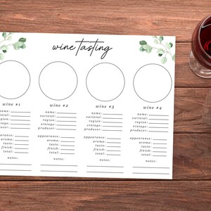 Wine Tasting Sheet, Wine Tasting Placemat, 4 Wines Wine Tasting Party ...