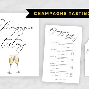 Kit de dégustation de champagne, fête de dégustation de champagne nuptiale, étiquettes de champagne, carte de score, napperon et enseigne, enterrement de vie de jeune fille
