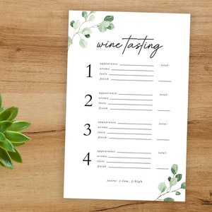 Printable Wine Tasting Card, Blind Wine Tasting Party, Rustic Wine ...