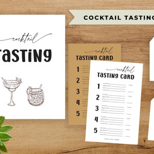 Kit Cocktail Tasting Party, Schede Cocktail Degustazione, Tovaglietta, Segno, Cartellini e Tende, Kit Cocktail Party Doccia Sposa stampabile