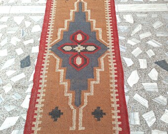 Handwoven Wool Jute Kilim Rug, Rectangle Multicolor Bohemian Stairway Jute Large Area Contemporary Rug, Handmade Living Room Jute Rug