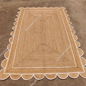 Scallop Handwoven Rug ,Flatweave Rug, Bohemian Rug, Indian Dhurrie Rug, Navajo Kilim Rug, Living Room Area Rug Jute Runner Bohemian Jute Rug