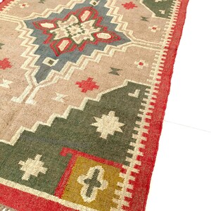 Antique  Flatweave Wool Jute Geometric Kilim Rug, Red Border Jute Rug, Vintage Boho Jute Carpet, Morocco Entryway Rug, Turkish Style Runner