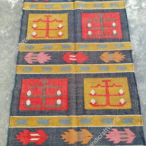 Indian Dhurrie Rug | Flatweave Wool Jute Kilim Rug | Handwoven Wool Jute Rug | Kilim Rug | Outdoor Rug | Bohemian Rug | Navajo Kilim Rug