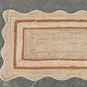Decor Living Room Area Rug Jute Runner - Square Bohemian Jute Rug, Jute Runner Rug Natural Jute Rug Scallop EdgeWave edge rug Indian Hallway