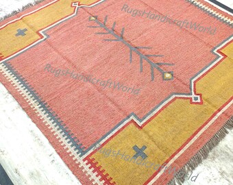 Bohemian Rug, Indian Dhurrie Rug, Navajo Kilim Rug, Custom Rug Wool Jute Rug, Kilim Jute Rug, Flatweave Rug Handwoven Wool Jute Kilim Rug