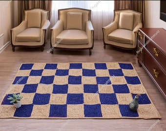 8 x 10 Custom size available, Modern home decor area jute Doormat, Handmade Geometric jute rug Rectangular Braided jute carpets for kitchen