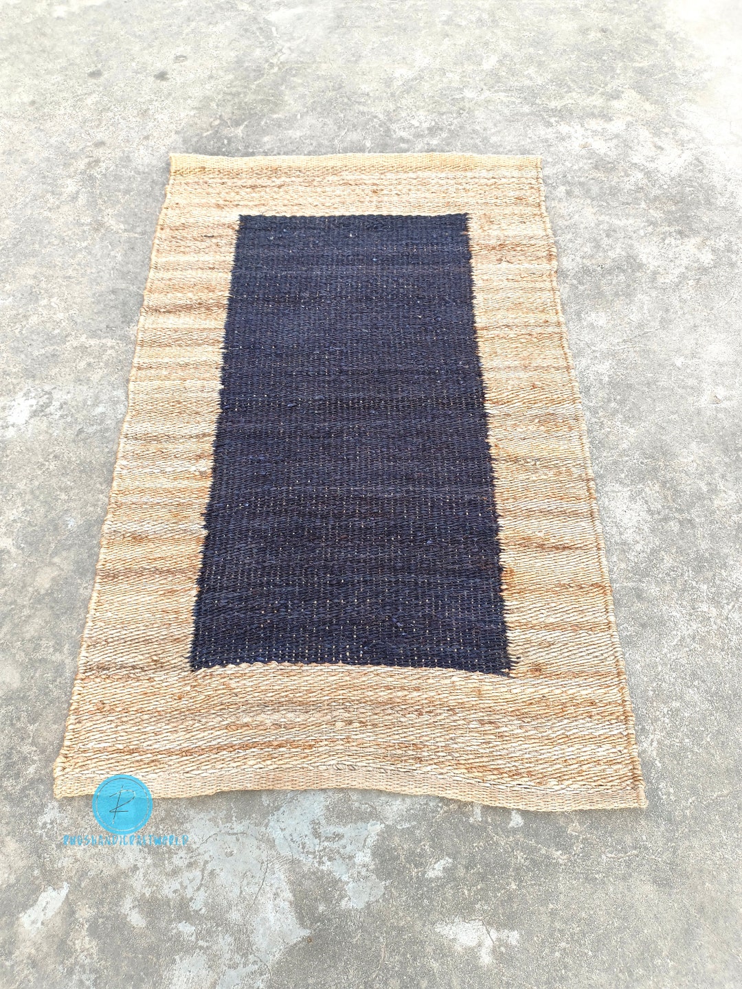Braided Jute Black and Beige Hemp Rug | Decorative Handwoven Rug ...