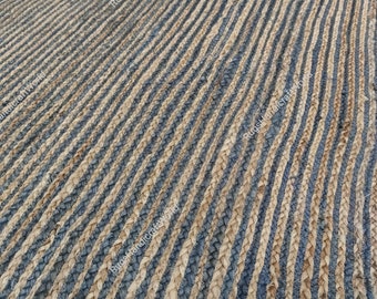 Handgevlochten jute vloerkleed - Gegolfd vloerkleed, Jute vloerkleed met geschulpte rand, Boho vloerkleed met geschulpte rand, Natuurlijk jute vloerkleed, Rechthoekig jute vloerkleed, Op maat gemaakt 8 x 10 ft