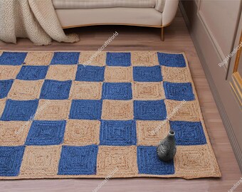 Geschulpt jute vloerkleed 8 x 10 / 9 x 12 / 6 x 9 / 8 x 8 | Natuurlijk jute vloerkleed boho | Aangepast formaat milieuvriendelijk vloerkleed | Boho-decortapijt met schulprand
