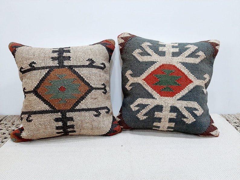 Indian Decorative Wool Jute Square Pillow Case Handwoven Kilim Cushion Covers