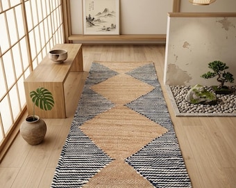 2x10, 3x5 Handmade Tufted Hemp Jute Runner, Hand loom Hemp Area Rug, Hallway Decor Hemp Rug Stair Boho runner, Custom Size Rug