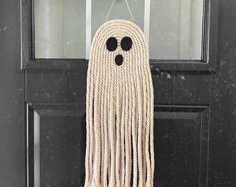 Macrame Ghost Wall Hanging / Spooky Cotton Rope Ghoul / Halloween Decor / Decorations for Fall / Simple, Gothic, Minimalist, Timeless, Scary