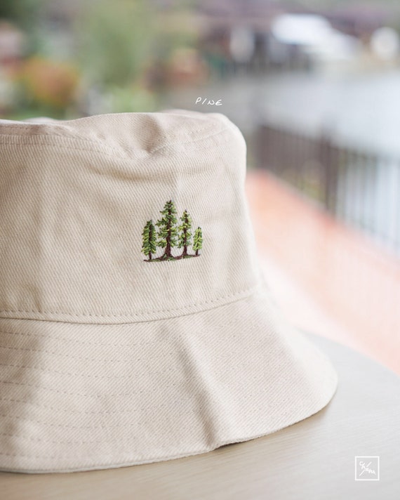 Beige Bucket Hat with Embroidered Design Thailand Beige - Hand Embroidered Bucket Hat (personalizable  main image 3