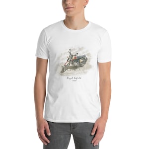 Motorcycle - Royal Enfield Classic - White 100% Cotton Short-Sleeve Unisex T-Shirt - Cutlooseart Original Studio Art